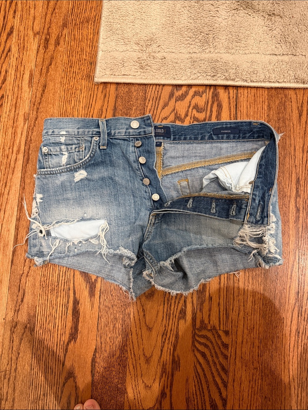 Agolde Parker Distressed Blue Denim Shorts